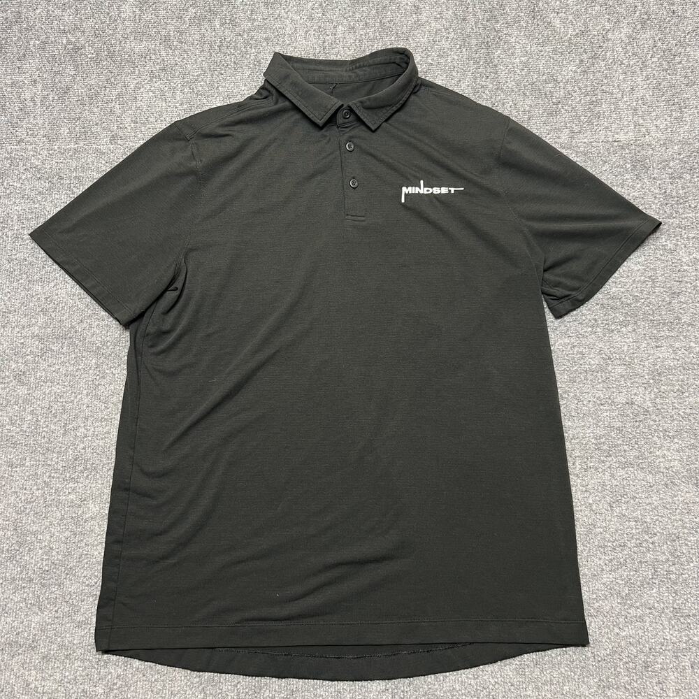 Lululemon Polo Shirt Mens XL Black Short Sleeve Mindset Logo Golf Top Casual